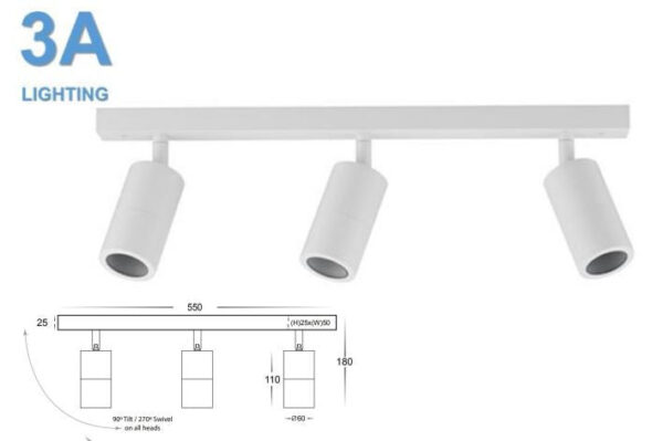 3A Lighting 3 Lights Bar Adjustable (2143) - Image 2