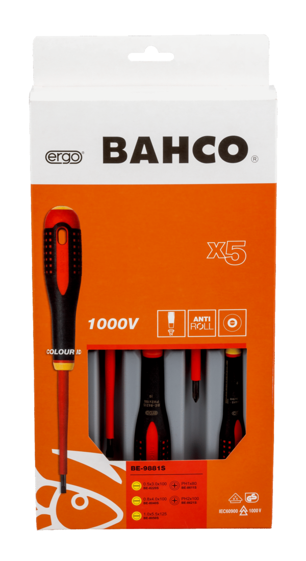 Bahco ERGO™ VDE Insulated Slotted and Phillips Screwdriver Set with 3-Component Handle - 5 Pcs (BE-9881S) - Image 4