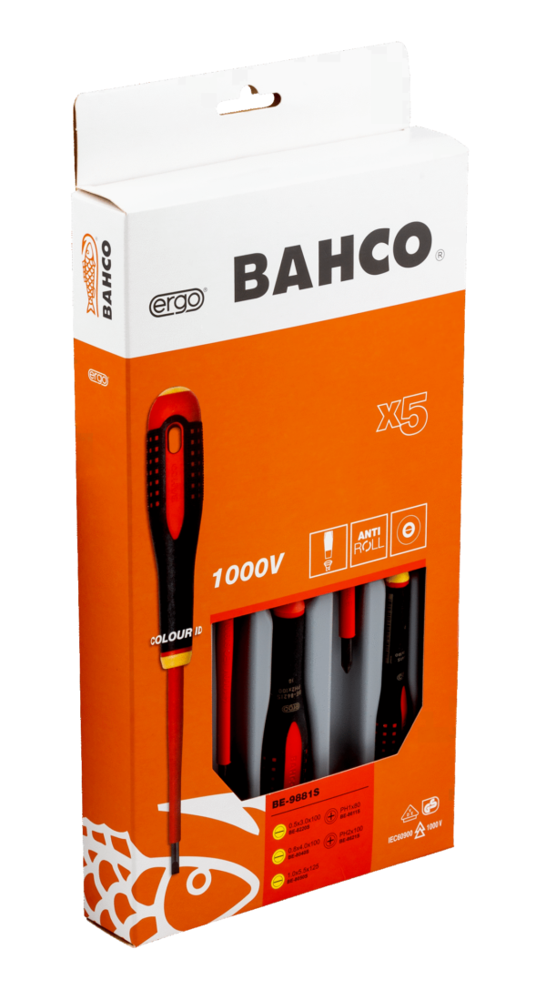 Bahco ERGO™ VDE Insulated Slotted and Phillips Screwdriver Set with 3-Component Handle - 5 Pcs (BE-9881S) - Image 3