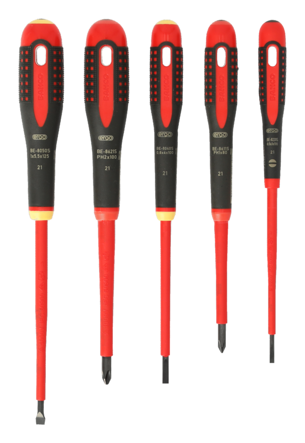 Bahco ERGO™ VDE Insulated Slotted and Phillips Screwdriver Set with 3-Component Handle - 5 Pcs (BE-9881S) - Image 2