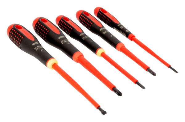 Bahco ERGO™ VDE Insulated Slotted and Phillips Screwdriver Set with 3-Component Handle - 5 Pcs (BE-9881S)